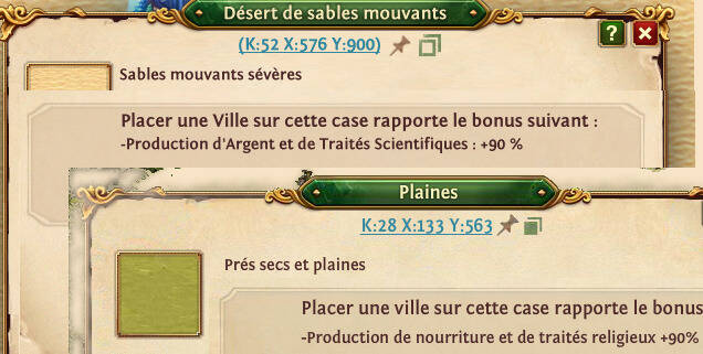 Bonus tuile emplacement adequat argent nourriture